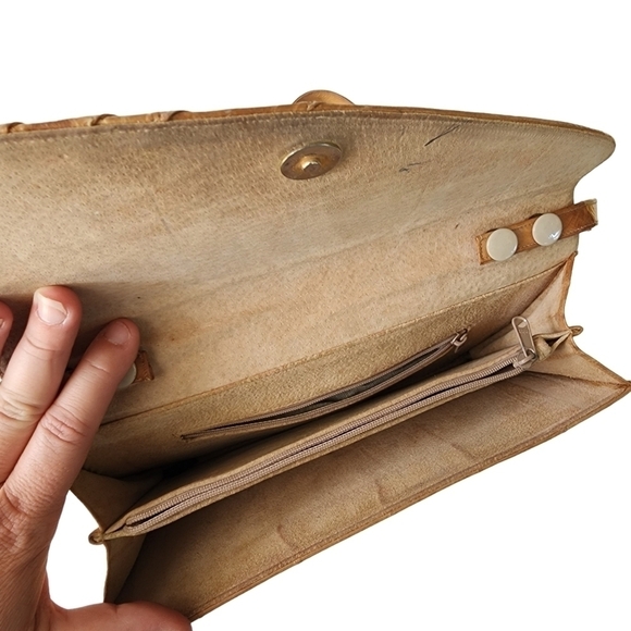 Vintage tan Eel skin leather purse handbag with long removable shoulder strap - Picture 9 of 14